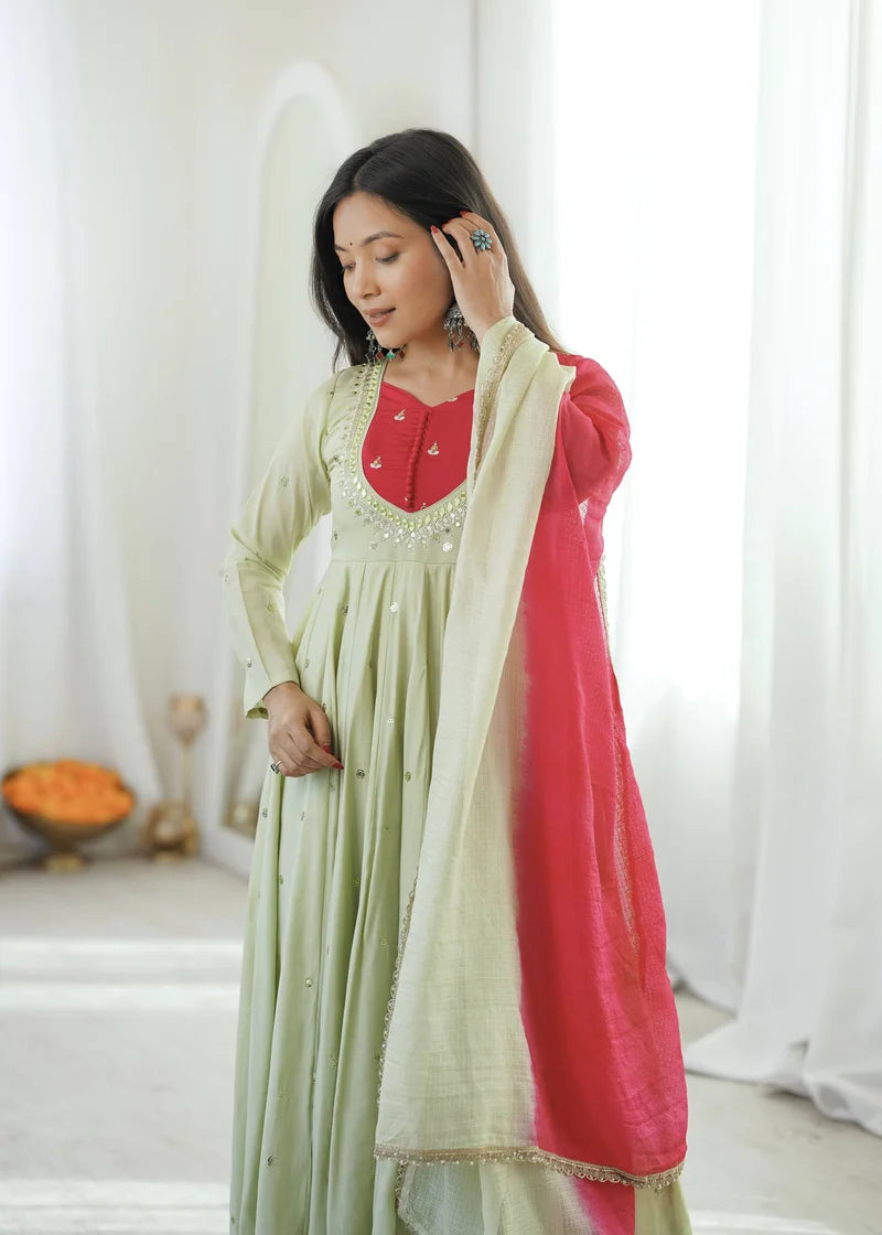 PISTACHIO GREEN EMBROIDERED ANARKALI SET