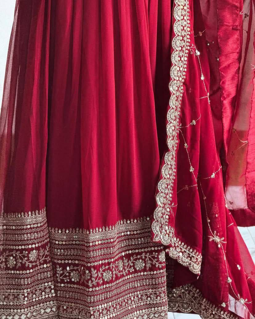 Embroidered Sequin Gown Set