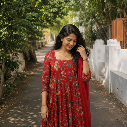 Crimson Bloom Anarkali Set