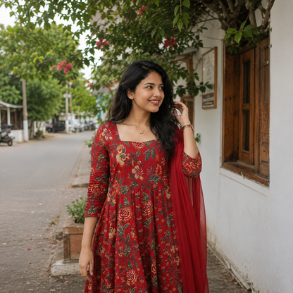 Crimson Bloom Anarkali Set