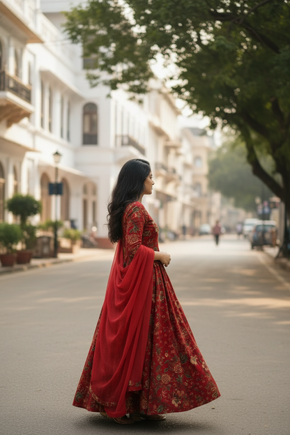 Crimson Bloom Anarkali Set