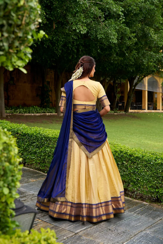 ROYAL BLUE & GOLD PATTU LANGA VONI