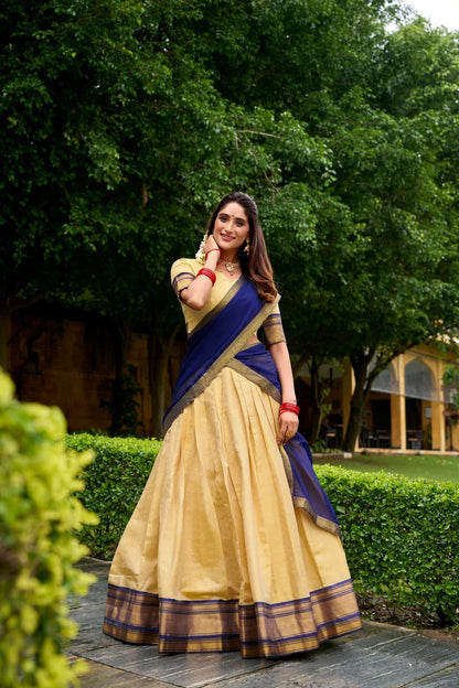 ROYAL BLUE & GOLD PATTU LANGA VONI