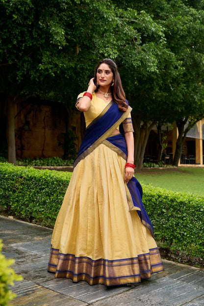 ROYAL BLUE & GOLD PATTU LANGA VONI