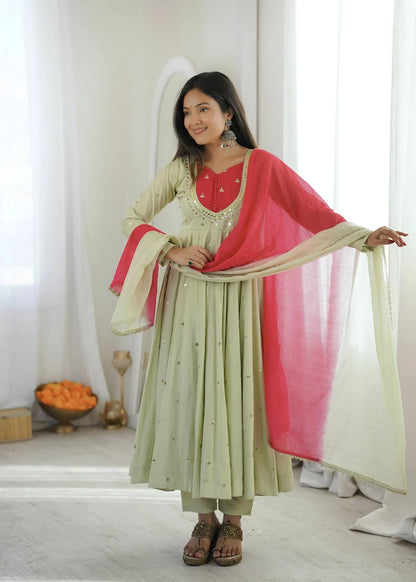 PISTACHIO GREEN EMBROIDERED ANARKALI SET