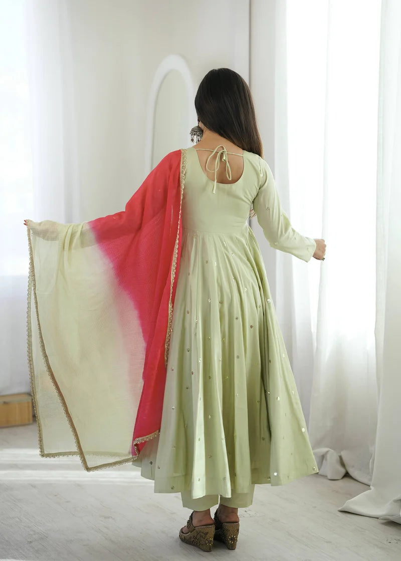 PISTACHIO GREEN EMBROIDERED ANARKALI SET