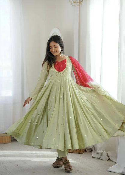 PISTACHIO GREEN EMBROIDERED ANARKALI SET