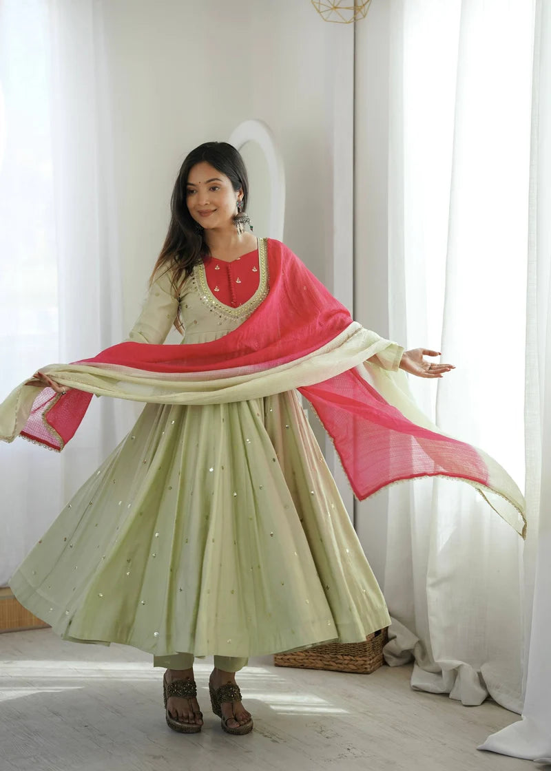 PISTACHIO GREEN EMBROIDERED ANARKALI SET