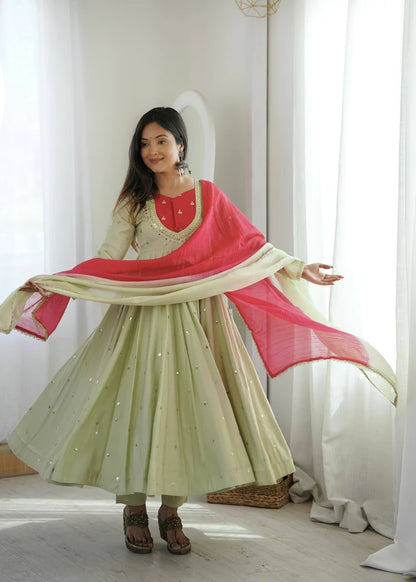 PISTACHIO GREEN EMBROIDERED ANARKALI SET