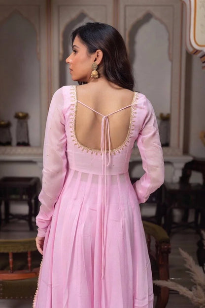 DESIGNER BABY PINK GEORGETTE ANARKALI GOWN SET WITH DUPATTA