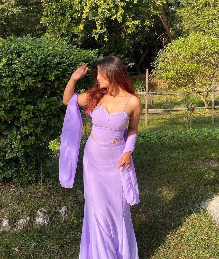 LAVENDER READY-TO-WEAR FISH CUT LEHENGA SET