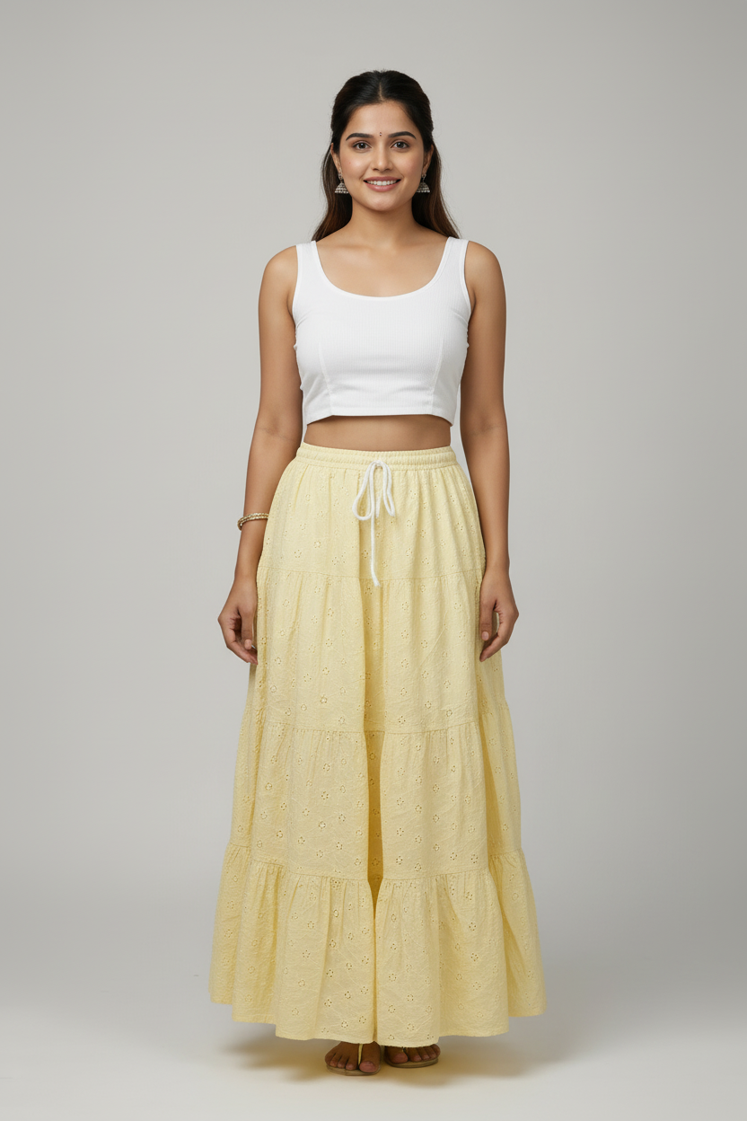 Long Schifli cotton Skirts with Embroidery