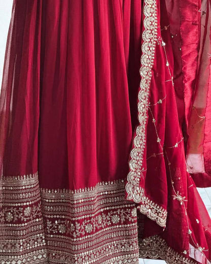 Embroidered Sequin Gown Set