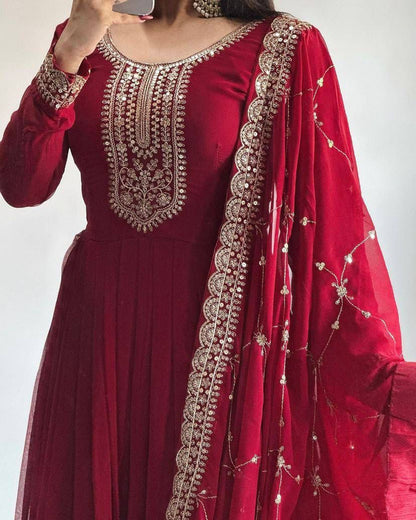 Embroidered Sequin Gown Set