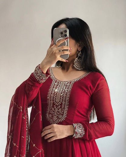 Embroidered Sequin Gown Set