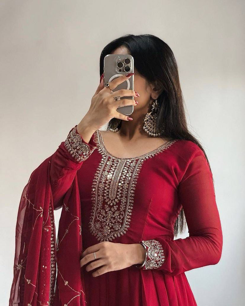 Embroidered Sequin Gown Set
